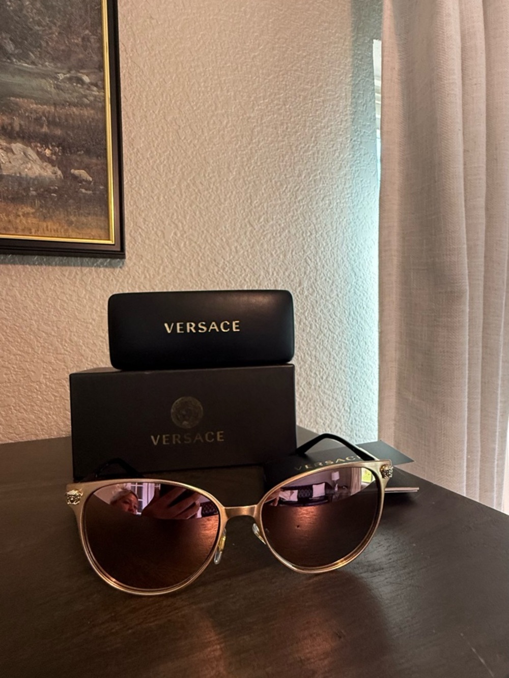 Versace Cat-Eye Sunglasses in Rose Gold with Pink Mirrored Lenses - Picture 11 of 13